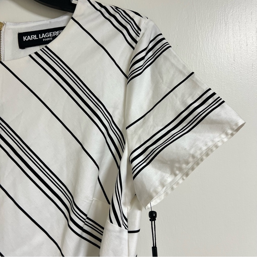 Karl Lagerfeld Paris Chevron Striped Belted Midi Dress Black & White Size 6 NWT - Picture 6 of 14